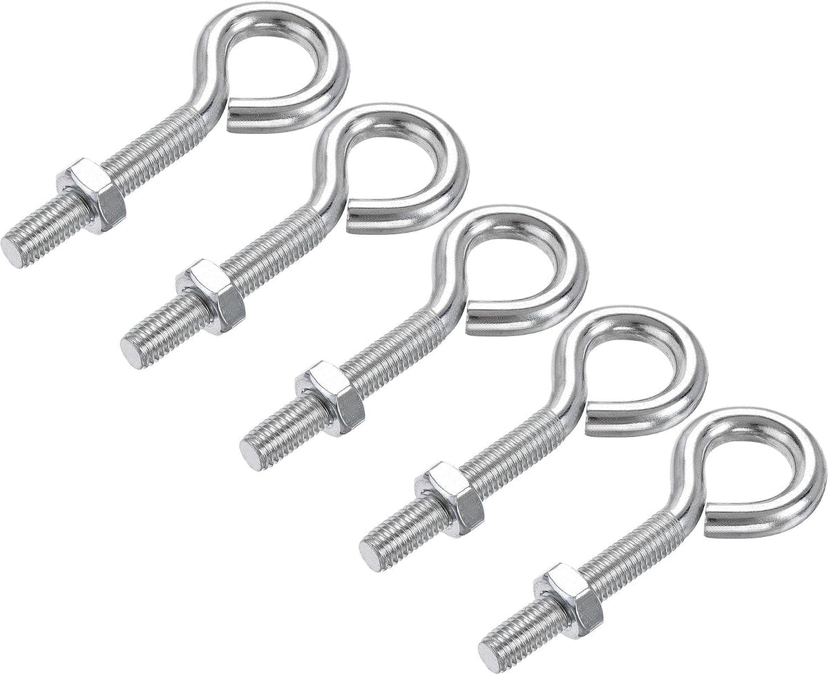 M8x50mm Eye Hooks Screws Bolts Kit, 5pcs Carbon Steel Hanger Eyelet Hooks Screw with Hex Nuts for Metal Hook, Wood Terminal Ring Hooks