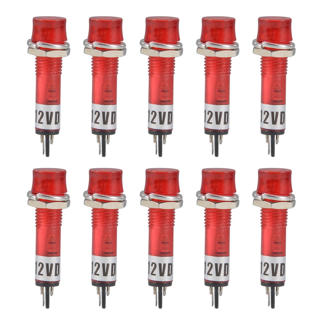 Signal Indicator Dash Light DC 12V, LED Bulbs XD7-1 Red, 7mm 9/32-inch Panel Mount 10Pcs