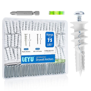 LinkMejor 140PCS Self Drilling Drywall Anchors ve Teller Seti #8 x 1-1/4”, Ağır Görevli Sheetrock Anakları, Raflar, Resim Çerçeveleri, Perdeler Asma İçin, Önceden Delme Gerekmez, Plastik Duvar Anakları