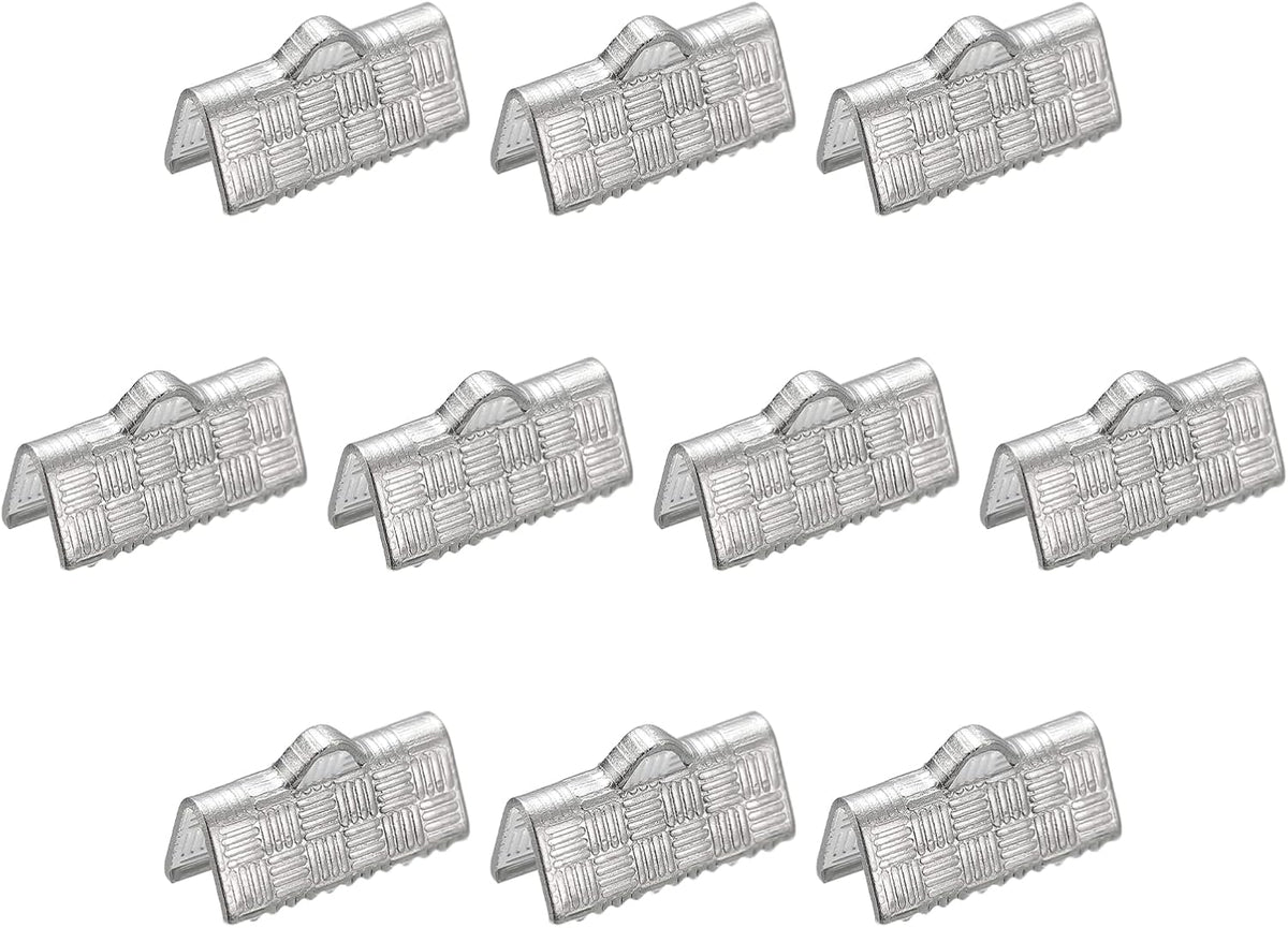 30Pcs Ribbon End Crimp Clamps, 13mm Stripe Texture Stainless Steel Pinch Cord End Clasps for DIY Bracelet Making, Silver Tone