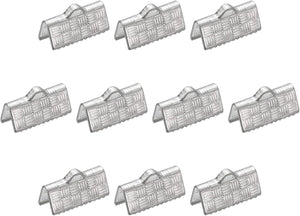 30Pcs Ribbon End Crimp Clamps, 13mm Stripe Texture Stainless Steel Pinch Cord End Clasps for DIY Bracelet Making, Silver Tone