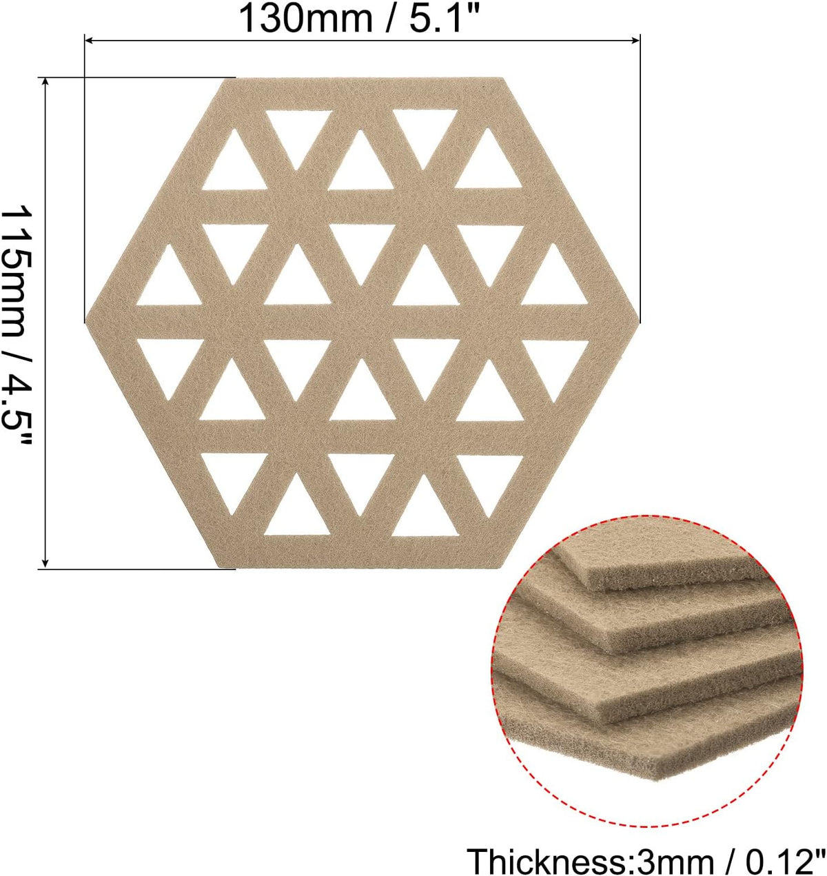 Tappetini in Feltro, 12pz Tappetino a forma di Esagono per Tazze, Piatti, Vasche, Vasi, beige