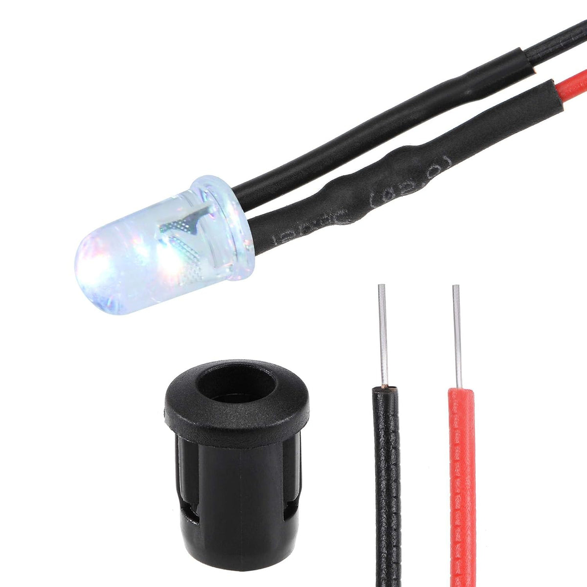 5Set DC 12V 5mm Pre Wired LED with Holder, Multicolor Fast-Flashing Light Round Top Clear Lens, 8mm Panel Mount