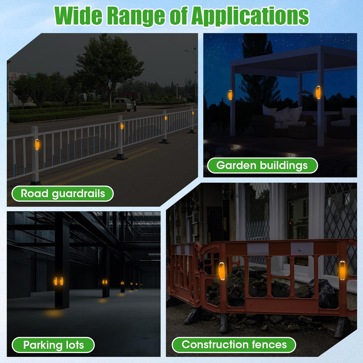 4 Pack إضاءة تحذير شمسيه متوهجة، إشارات السلامة الطرقية LED صفراء