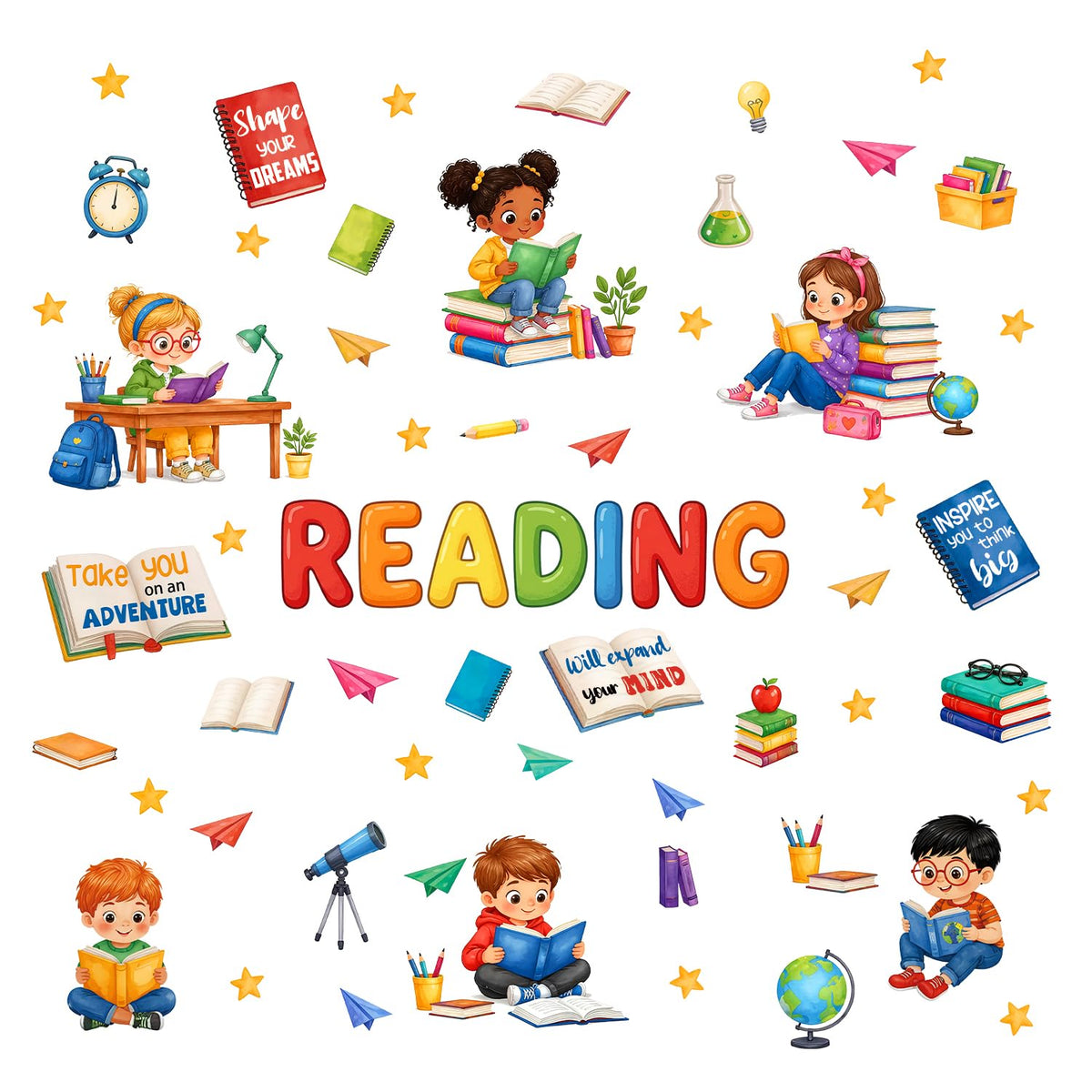 LinkMejor Inspirerende Læsekrog Vægdecal Klasselokale Bibliotek Sticker