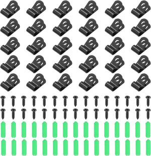 30Pcs 5mm(3/16") Fence Wire Clamps, Agricultural Fencing Mounting Clips R Type Cable Clamps with Screws and Expansion Tubes for Mount Welding Wires to Vinyl Wood Metal Fence