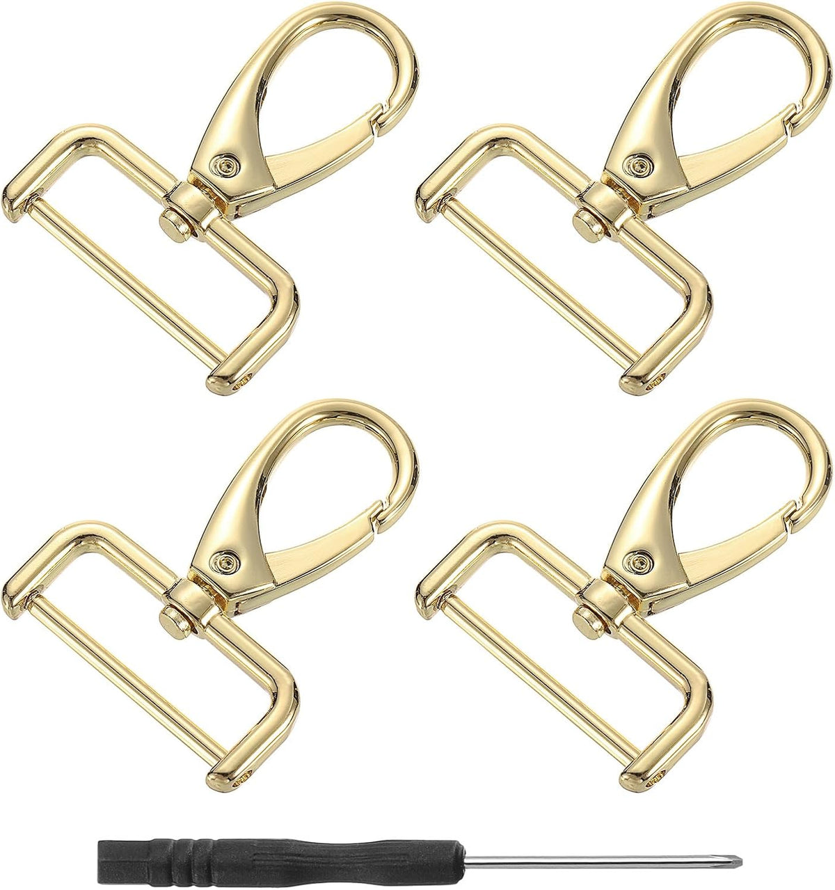 LinkMejor 4Pcs Swivel Clasps Hook, 32mm(1.25 Inch) D Ring Detachable Snap Hook Metal Lobster Claw Clasp Hook with Screwdriver for Purse Keychain DIY Craft, Light Gold