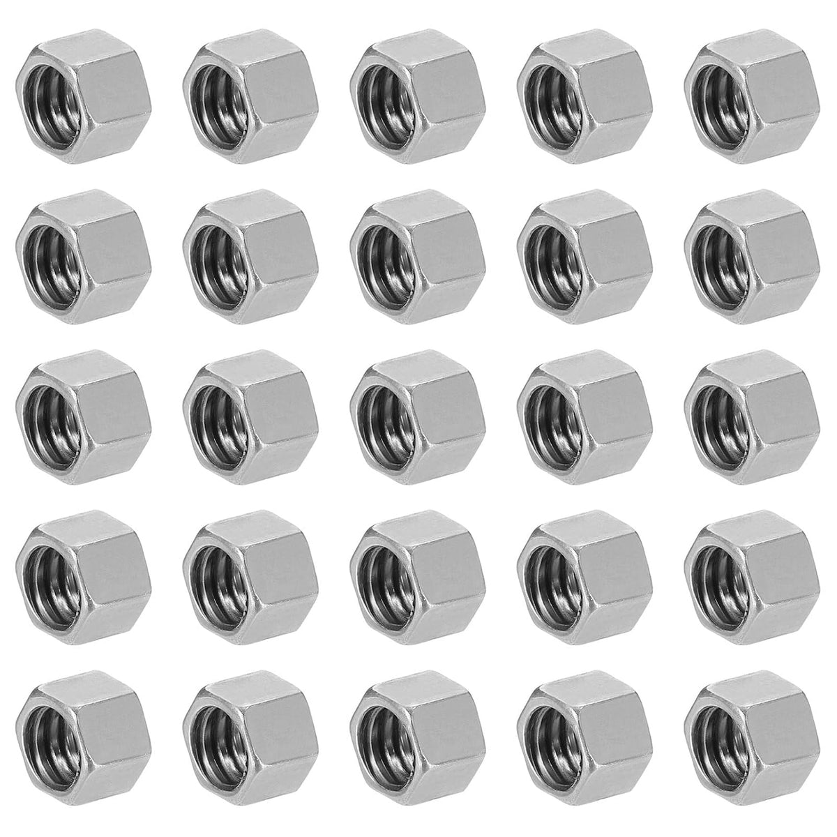 50Pcs 1/4"-20 Coupling Nuts, 6mm Length Carbon Steel Hex Rod Coupler Nut Fully Threaded Studding Connector Fasteners, Silver Tone
