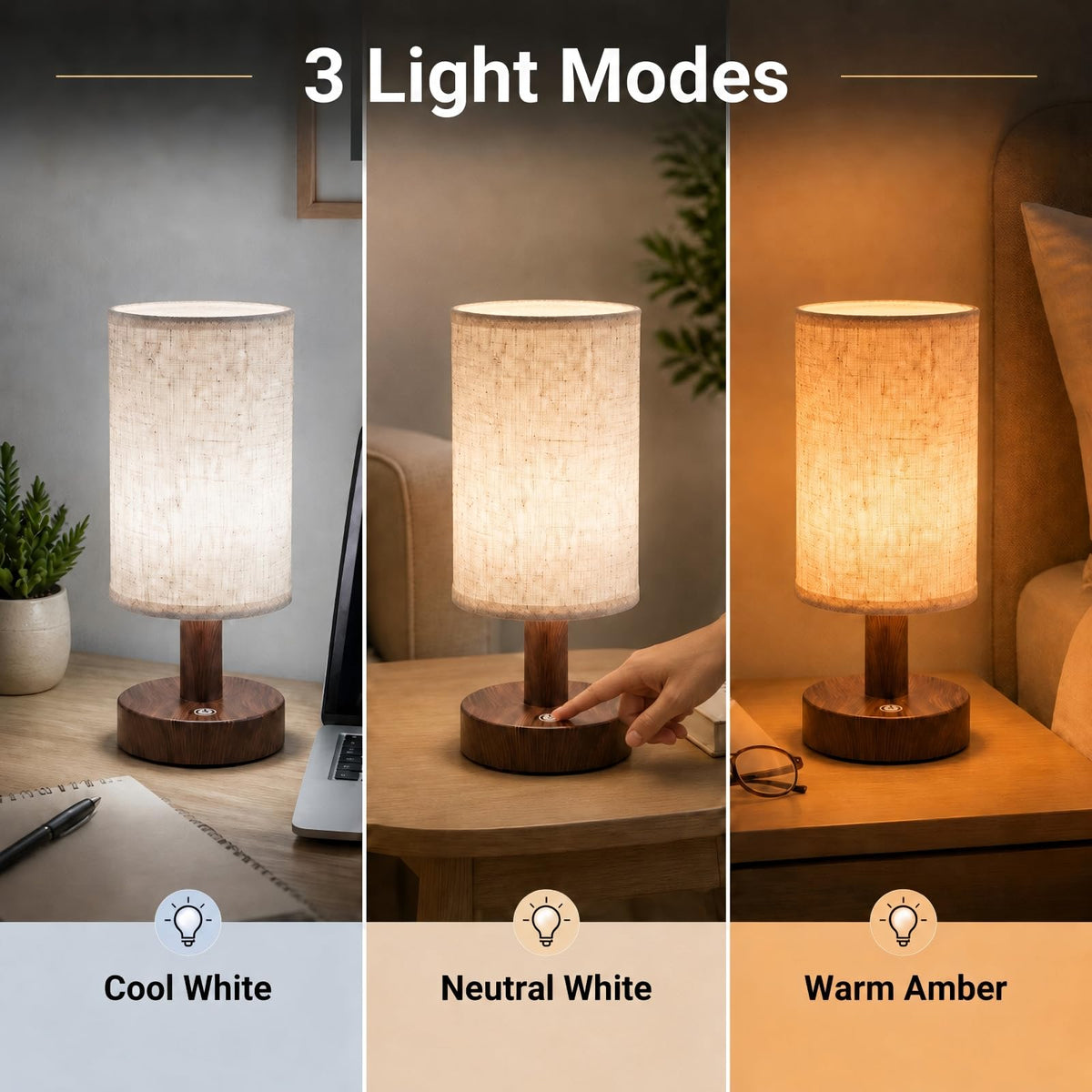 LinkMejor Mini Cordless Bedside Lamp, Touch Rechargeable LED Night Light