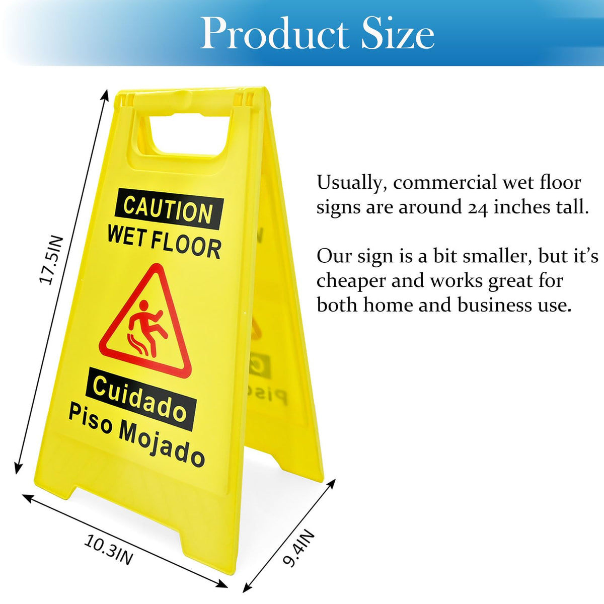 4-Pack Caution Wet Floor Sign, 17.5" Height, Bright Yellow, Double-Sided A-Shaped Frame Design, Bilingual Caution Message