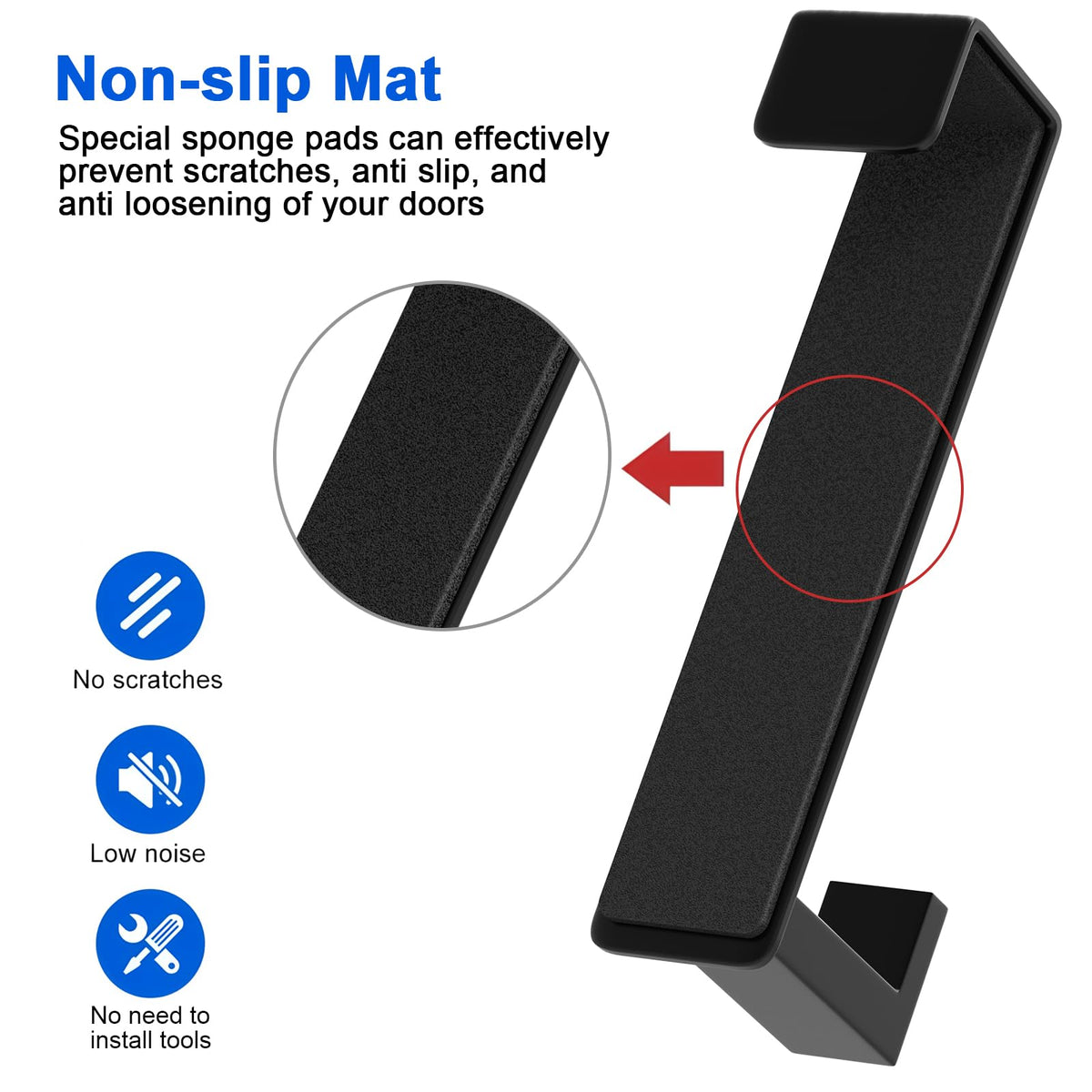 LinkMejor Door Hooks for 1-3/4 Inch Doors, Black- 2 Pack, L Shape