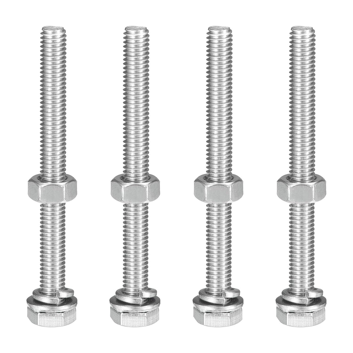 M6 x 65mm Hex Head Screws Bolts, Nuts, Flat & Lock Washers Kits, 304 Stainless Steel Fully Thread Hexagon Bolts 4 Sets