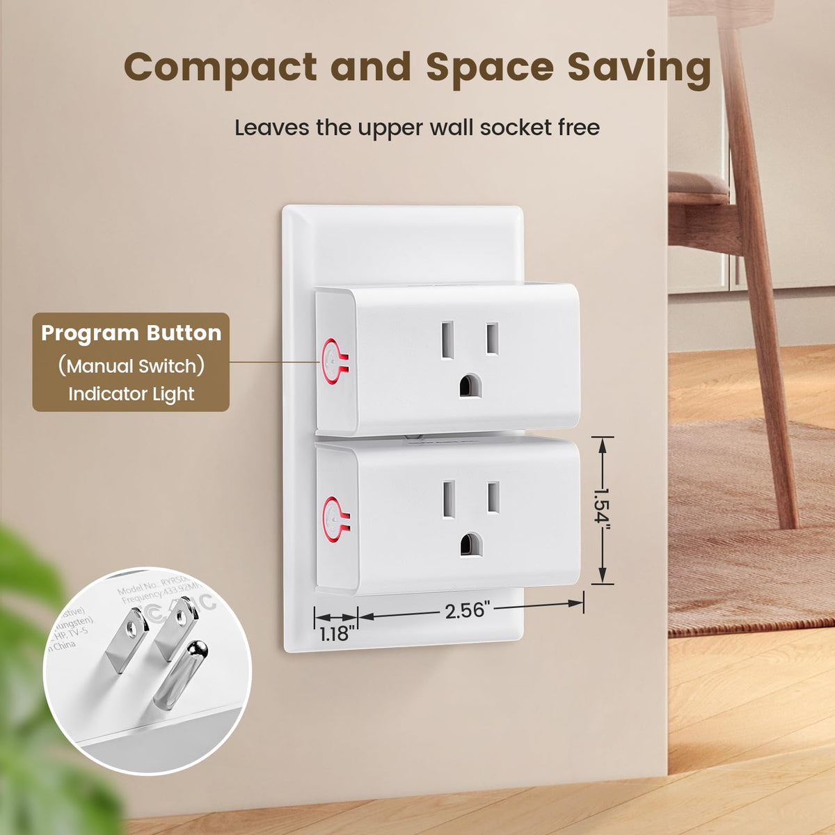 LinkMejor Remote Control Outlet, Wireless Light Switch, 5 Plugs + 2 Remotes