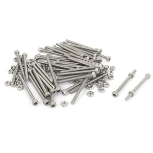 M3x40mm Hex Socket Head Knurled Cap Screws Bolts Nuts Set 50Pcs