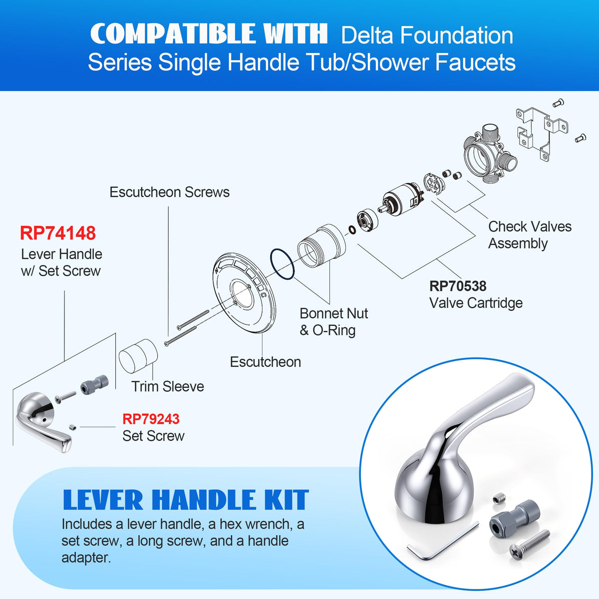 Set de manere metalice compatibil cu Delta RP74148 (Crom Poliat)