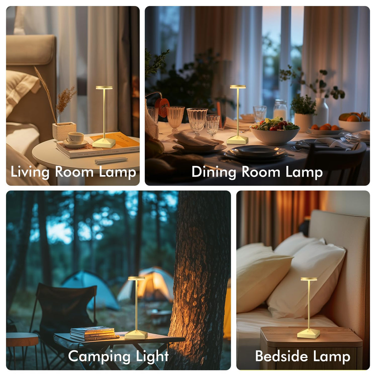 LinkMejor 3 Pack Liten Gull Ladbare Trådløs Bordlampe Dimbar