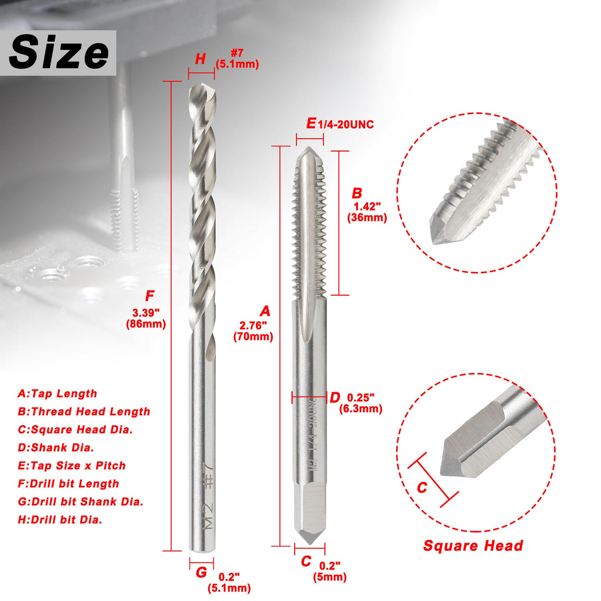 قطع تثبيت 1/4 "-20 UNC وقطع تثبيت #7 مع مجموعة تثبيت ومجرفة HSS M2