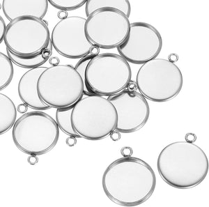 Round Pendant Blank Tray, 50Pcs 12mm - Stainless Steel Cabochons Setting Blank Base for DIY Crafting and Jewelry Making (Silver)