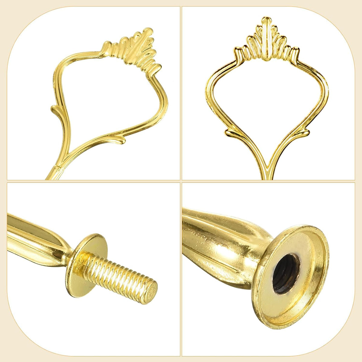 2 Set Taarttray Stand Greep Cupcake Dessert Plate Hardware Montagehouder Stang Greep voor Taartstand Bruiloft Feest, 3-Lagen Grote Koningin Goud