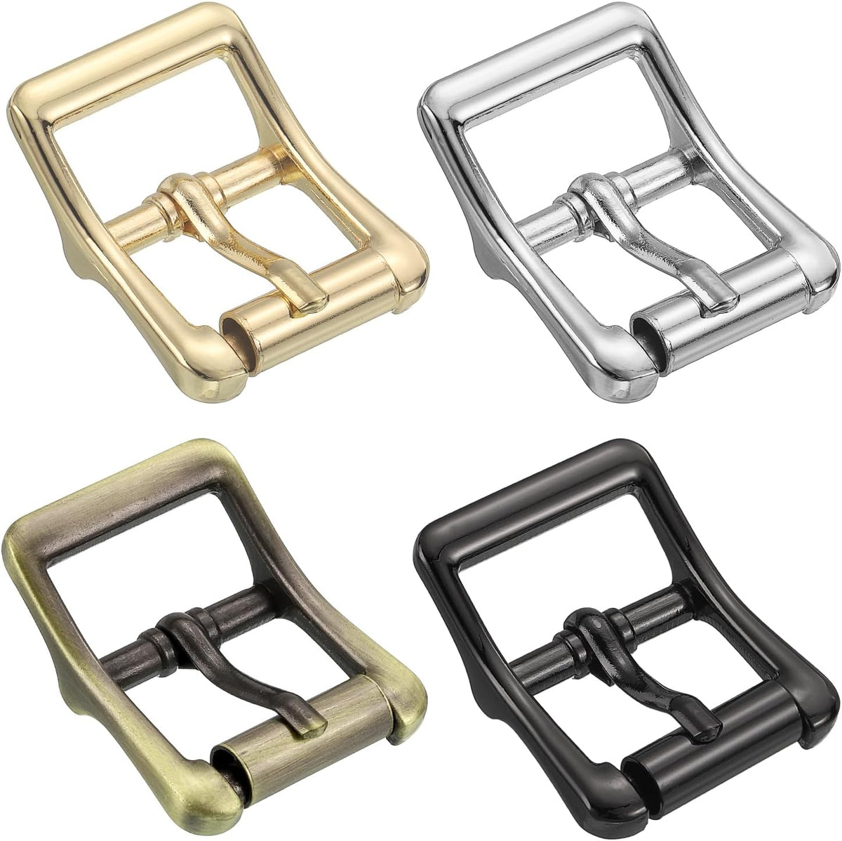 Metal Roller Buckle, 4Pcs 7/8 Inch Single Prong Belt Buckle Square Center Bar Buckles Set for Leather Craft Accessories