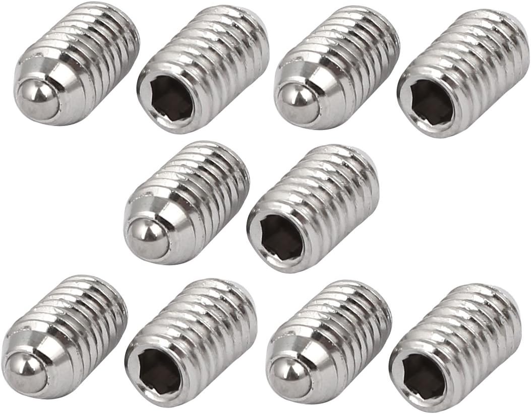 M6x10mm 304 Stainless Steel Spring Hex Socket Ball Point Grub Set Screws 10pcs