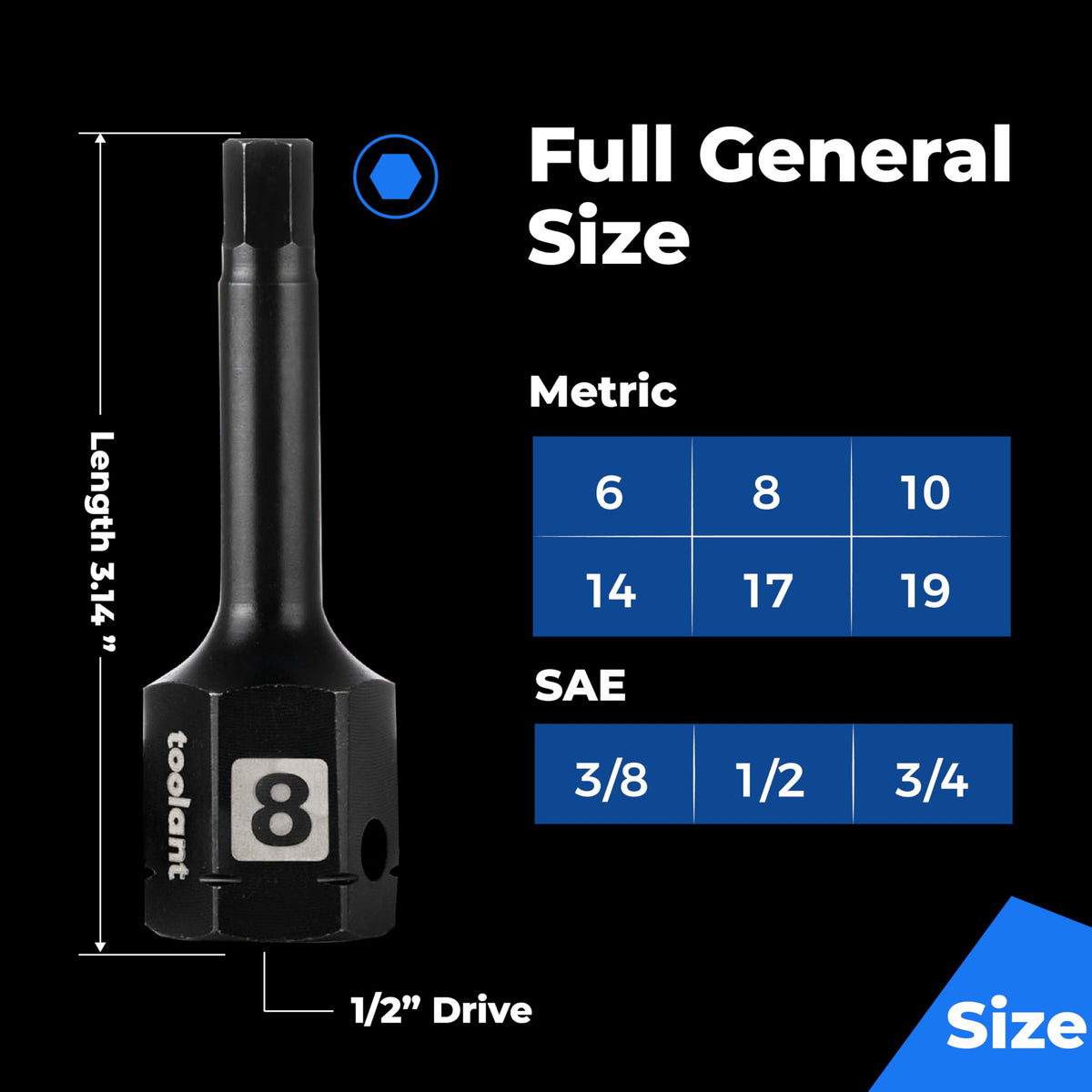 Enchufes de hexagón de impacto de 1/2 pulgada, 2 piezas, con conectores LinkMejor 1/2-Inch Drive 1/2-Inch Impact Hex Bit