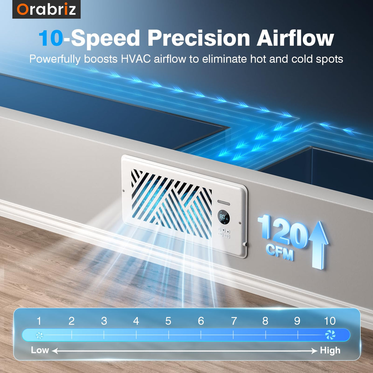 LinkMejor Smart AC Vent Booster Fan 4" x 10" Register med APP kontrol