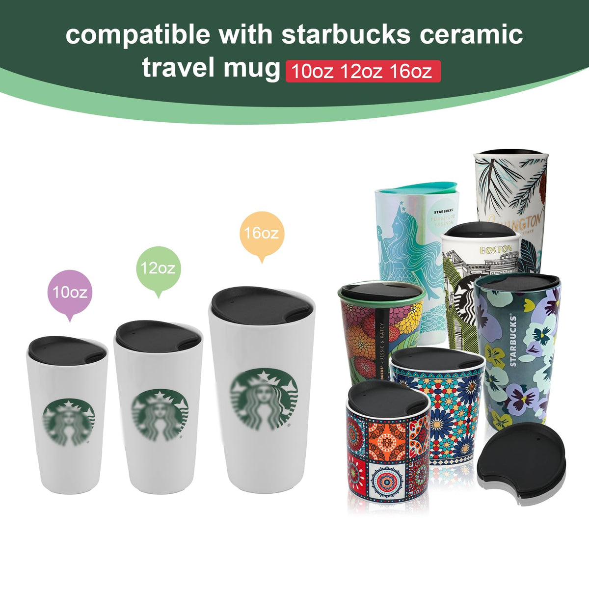 2PCS Siyah değişim kapağı, Starbucks 10oz 12oz 16oz kupa ile uyumlu