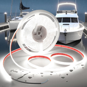LinkMejor COB LED Strip Lights Daylight White 6000K,12V 16.4ft IP67 Waterproof High CRI 95Ra+ Super Bright,Flexible Boat Lights for Fishing Night Outdoor Bathroom Swimming Pool(Power Supply Not