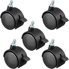 5 Pcs 2 Inch Swivel Caster Wheels Nylon 360 Degree Threaded Stem Caster Wheel with Brake, M10 x 15mm, 39lb Capacity