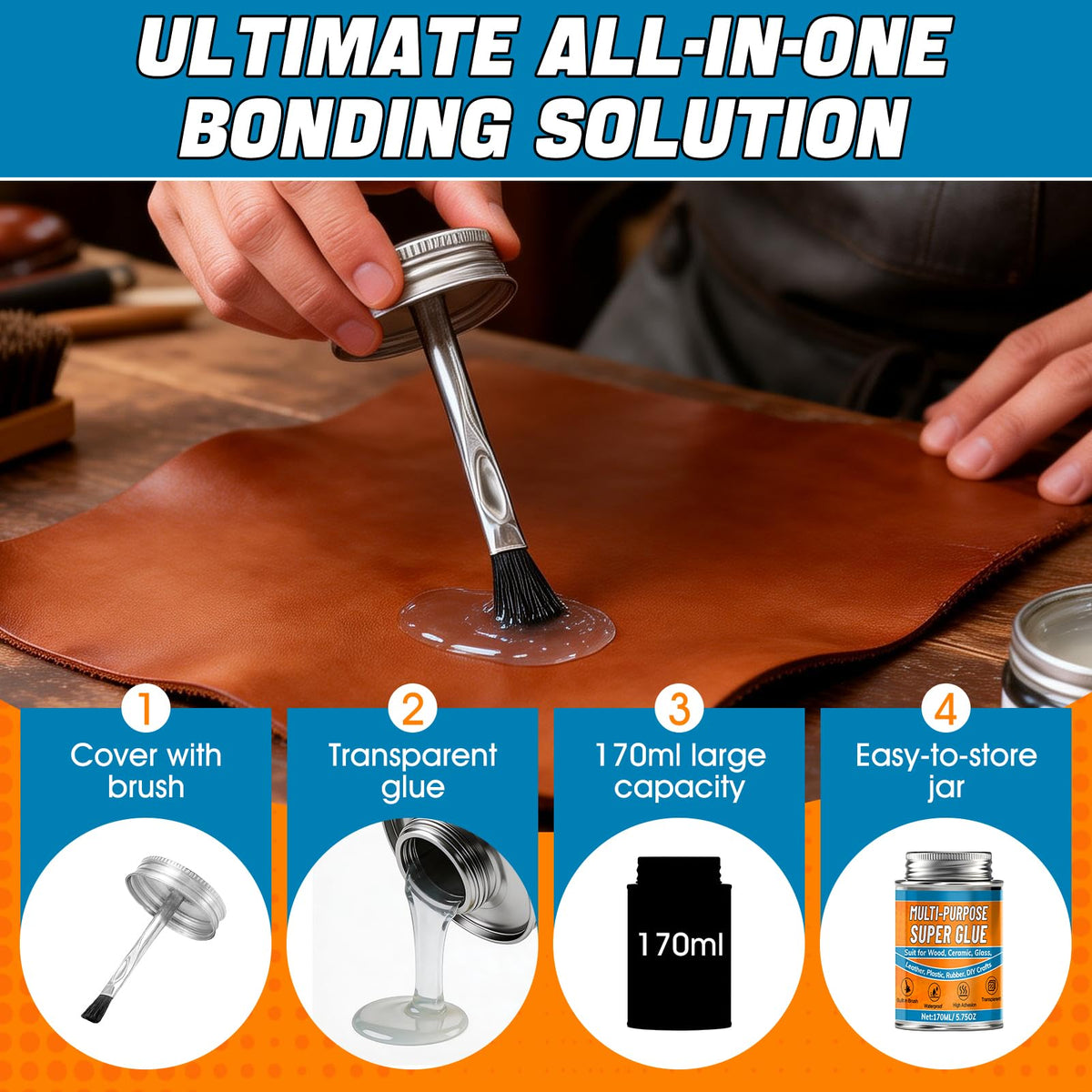 LinkMejor 170ml Super Glue with Brush, ยางยืดพิเศษที่ทนน้ำ ฟอร์มูล์ที่แข็งแรงมาก