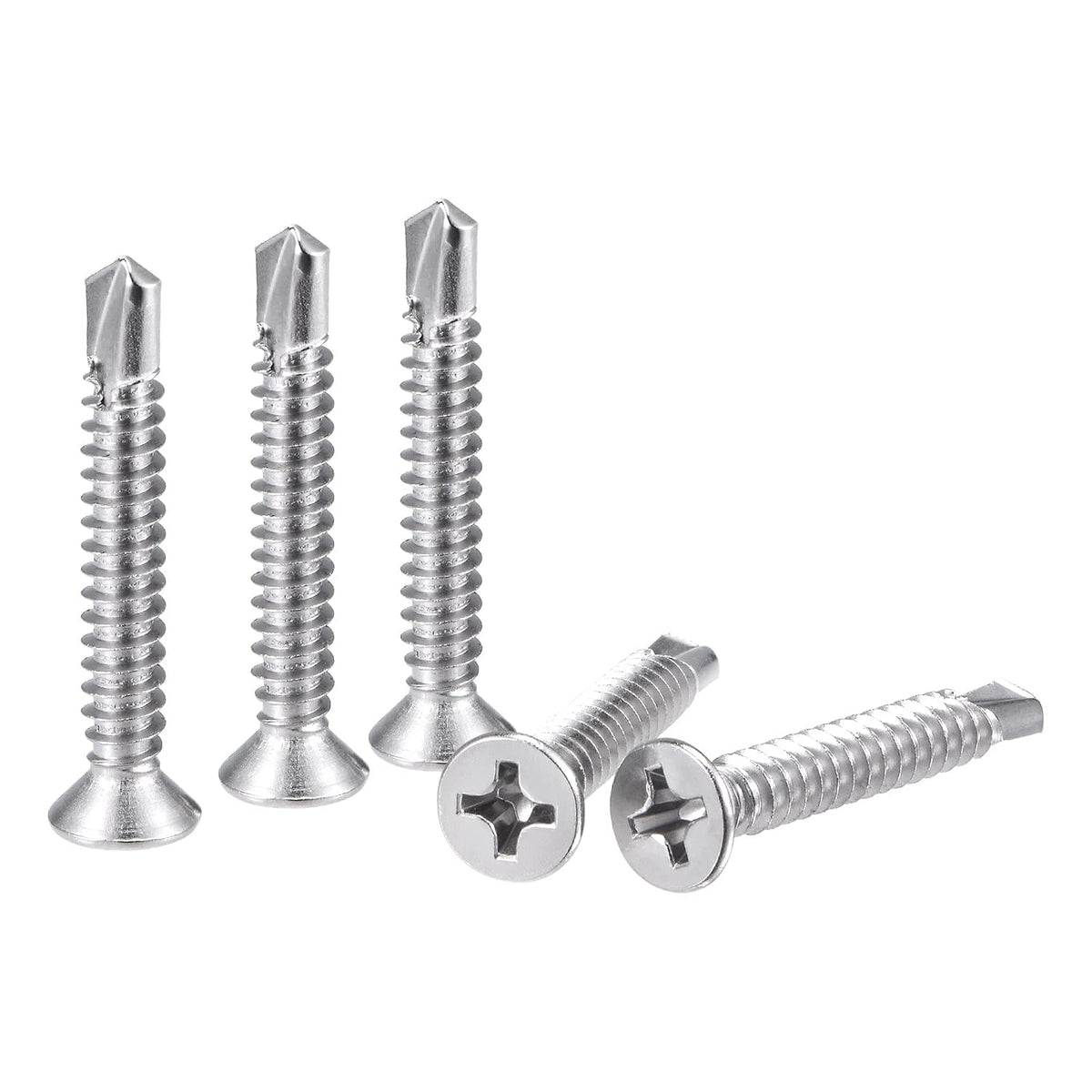 Phillips Head Self Drilling Screws, #14 x 1 1/2" 410 Stainless Steel Full Thread Sheet Metal Screw 50pcs