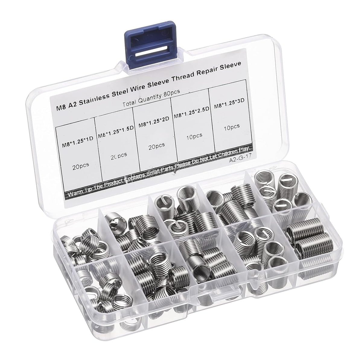 80pcs Wire Thread Insert Kit M8 x 1.25 (1D-3D) Metric 304 Stainless Steel Helical Inserts Coiled Thread Repair Kit Wire Screw Threaded Sleeve Sheath for Mechanical Equipment