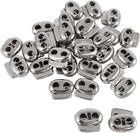 LinkMejor 30pcs Plastic Spring Cord Locks Stopper, Double Hole Rope Toggle Fastener for Drawstrings Clothing, Shoelaces, Bags, Silver Tone