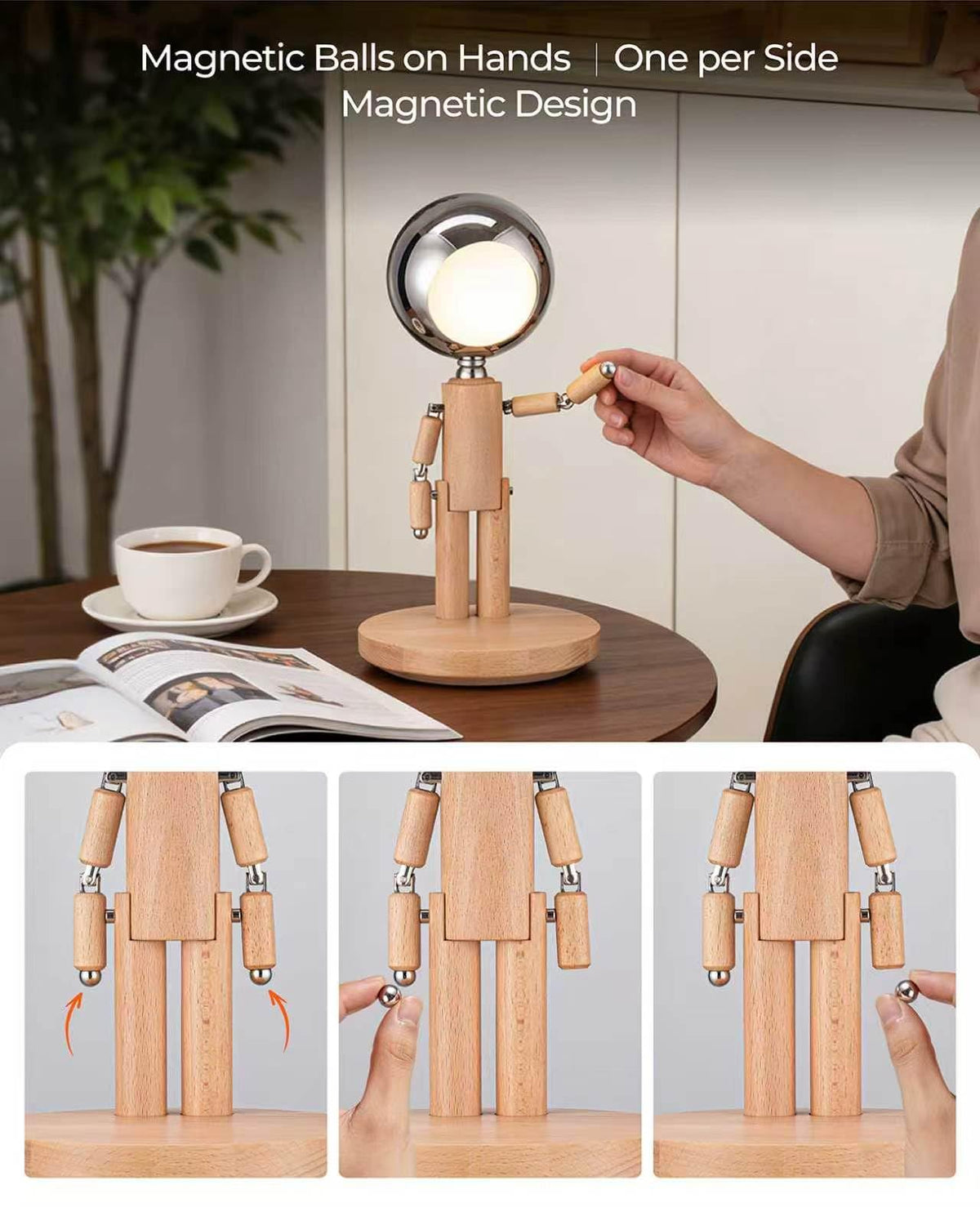 LinkMejor Lampe de Bureau Sans Fil Rechargeable, Lampe de Nuit Tactile, Réglable