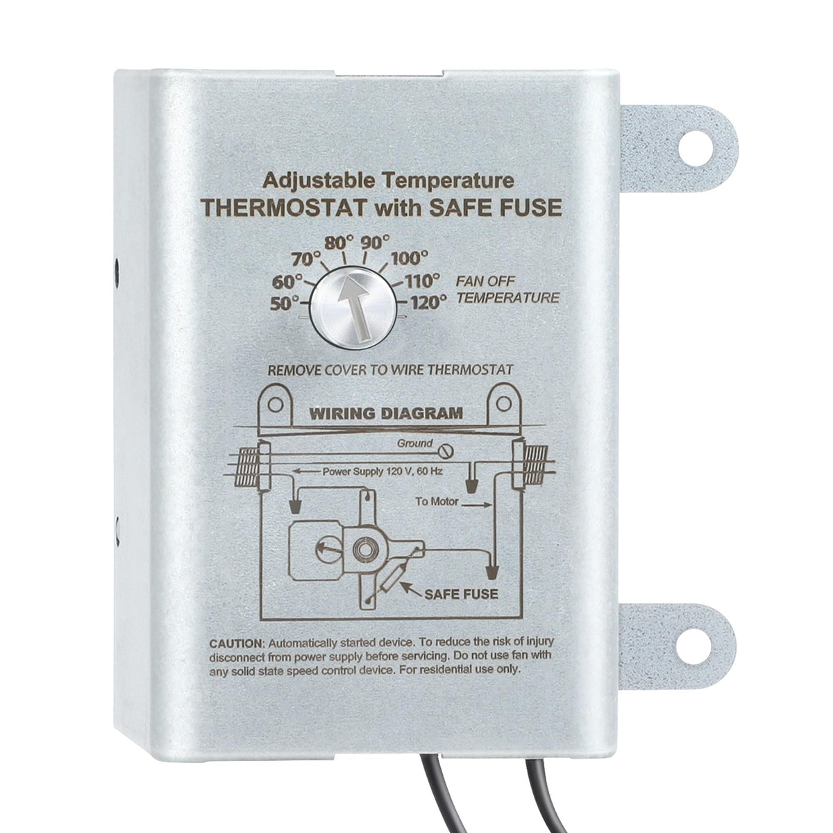 Attic Fan Thermostat Control with Adjustable Temperature Dial, Silver