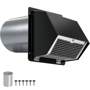 4 Inch Capacitate Ventilator exterior – Oțel galvanizat robust, Capac acoperiș optimizat cu grilaj și amortizor, Ventil de perete antiparazit pentru uscător, bucătărie, baie, garaj, AC – Negru