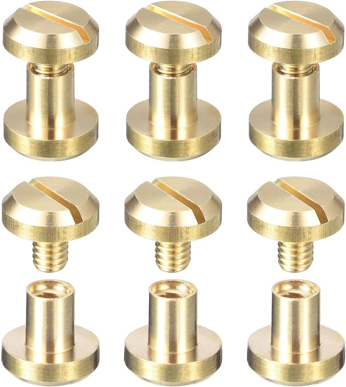 6Pack 브라스 시카고 스크루, 5x10mm 구상 스크루 백 바인딩 포스트 나일 스티드 리버츠 DIY 가죽 공예 벨트 스트랩, 골드 톤