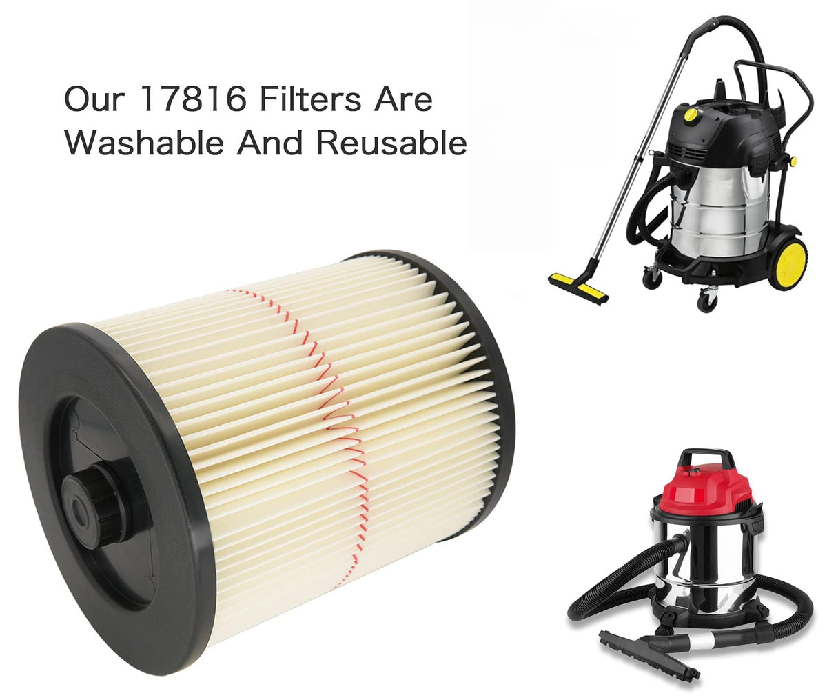 LinkMejor 1 Pack Replacement Cartridge Filter Compatible with Craftsman 17816 9-17816 Wet Dry Vac fit 5/6/8/12/16/32 Gallon & Larger Vacuum Cleaner