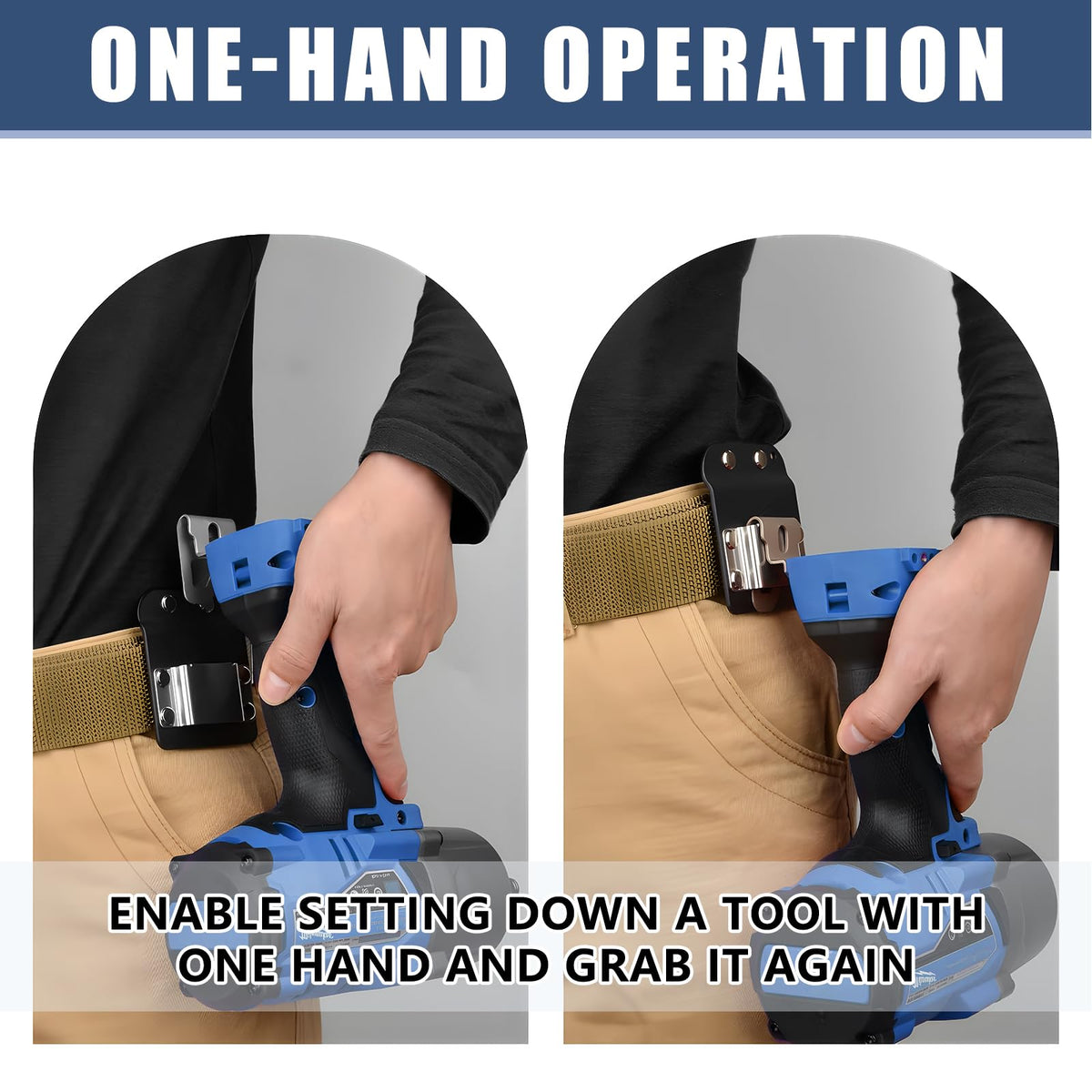 LinkMejor Drill Holder Belt Clip for Tool, Fits Up to 2" Belt (Industrial Design) Tape Measure Holder, Quick Grab or Hang Electric Drill Clip on Belt, Suitable for Cordless Drill, Impact