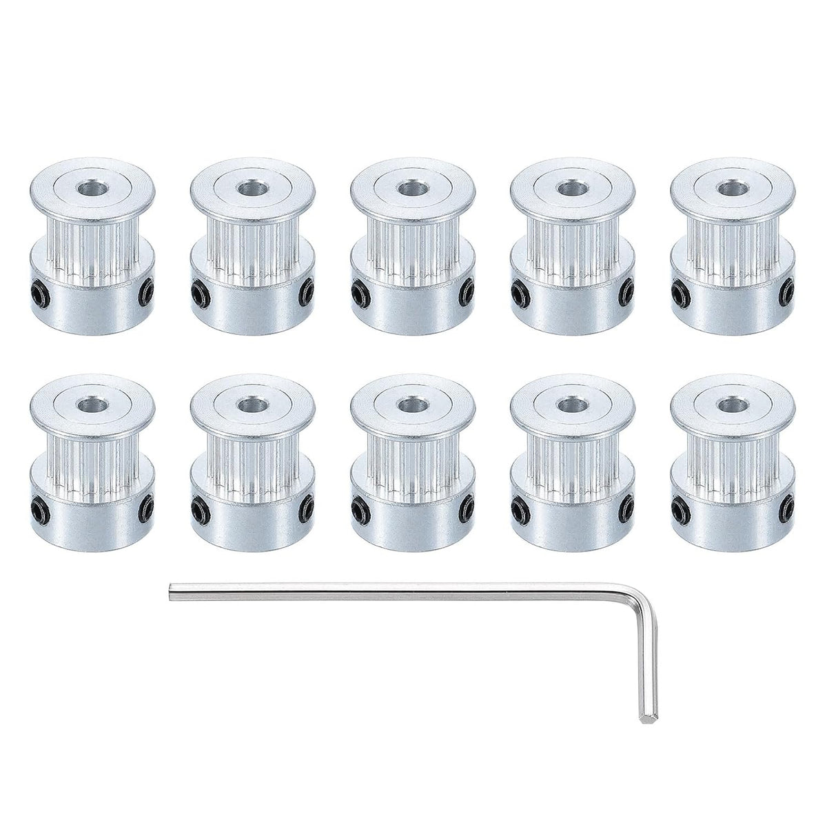 10 Pcs Aluminum 16 Teeth 3mm Bore 6mm Width Timing Belt Pulley Wheel Idler Pulley Synchronous Wheels Gear Part with Wrench for 3D Printer, Silver