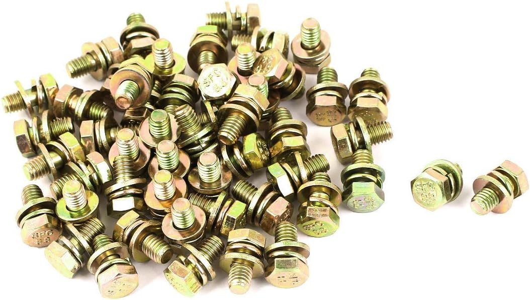 M6x12mm 8.8 Grade Yellow Zinc Plated Hex Head Bolt 50pcs w Washer