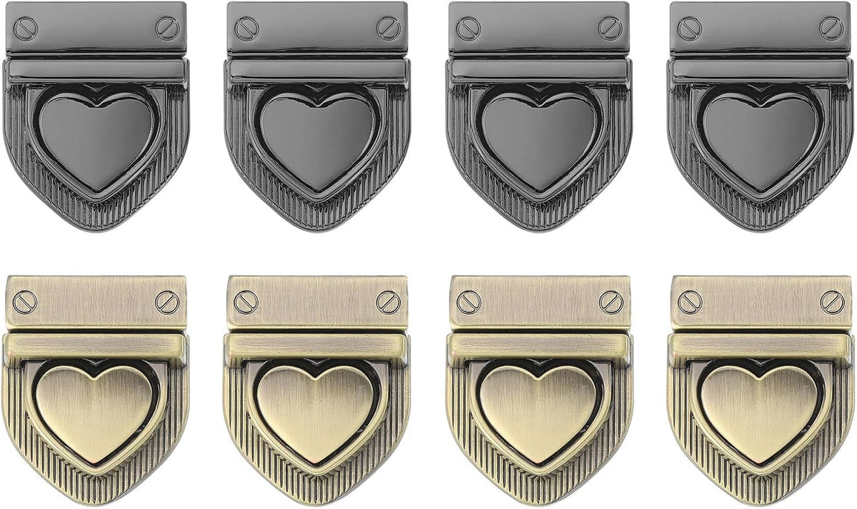 LinkMejor 8Set Turn Lock Clasp Kit, Heart Press Lock Clasp Closure Twist Turn Locks Hardware Buckle Fasteners for Purse Leather Making (28x32mm, Bronze,Metallic Black)