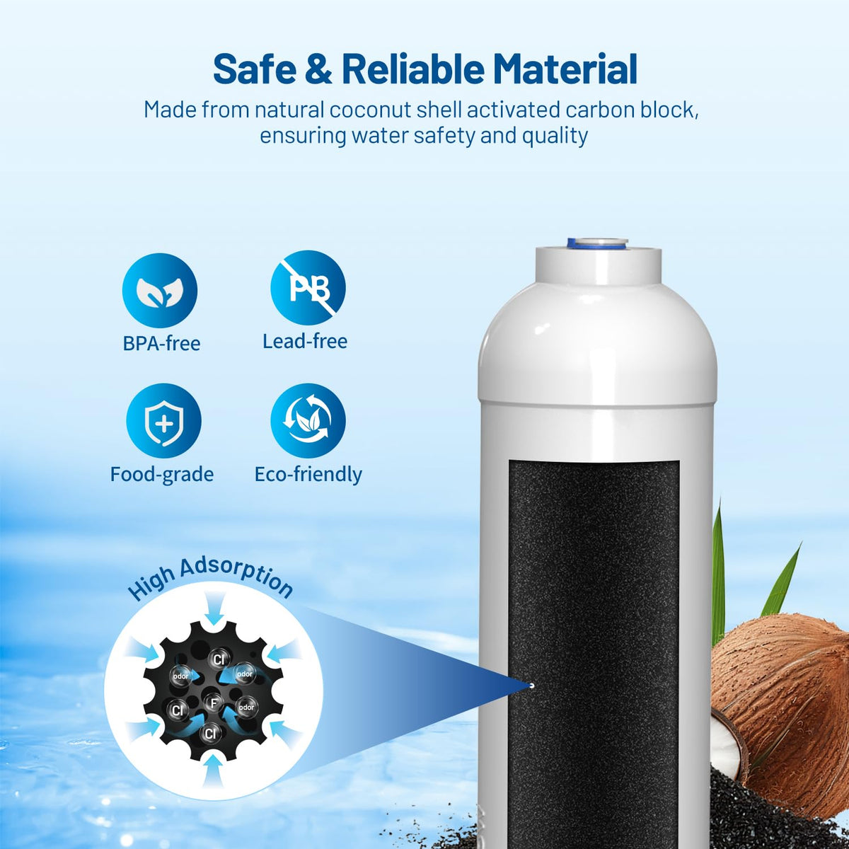 Filtro de agua con bloque de carbón activado en línea con conexión rápida de 1/4", 3 Unidades