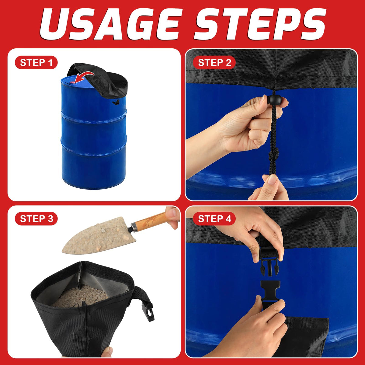 2-PCS 55 Gallon Drum Covers mit 4 winddichten Gewichten Sandbeuteln(Kein Sand)