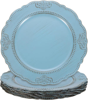 10szt. Vintage Charger Plates Bulk, 13 Calowy Plastikowy Zabudowany Dekoracyjny Charger na Uroczystości, Okrągły Charger na Stół na Wesele, Dekoracja na Stoisko, Niebieski