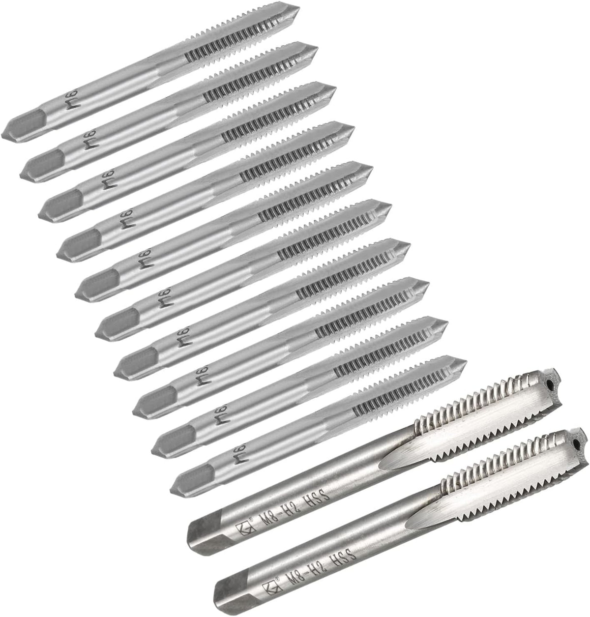 Metric Machine Hand Tap Set M6 and M8 H2 High Speed Steel Uncoated 3 Straight Flutes Thread Tapping DIY Tool 12pcs