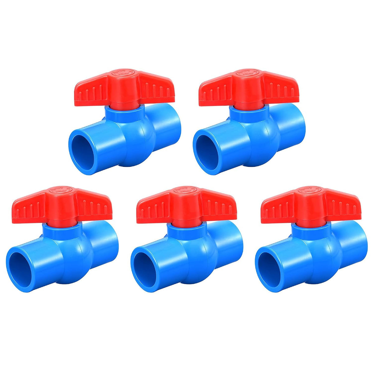 Ball Valve, 25mm ID PVC Socket End Shut off Valve for Aquarium Setup, Sump Pump, Pool, Garden Sprinkler Blue Red 5Pcs