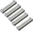 5Pcs Dual Row 10 Positions Screw Terminal Block Strip 600V 15A W Cover