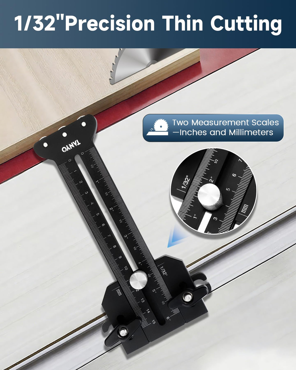 LinkMejor Thin Rip Table Saw Jig, 3 Pulleys & UT Slot, Black
